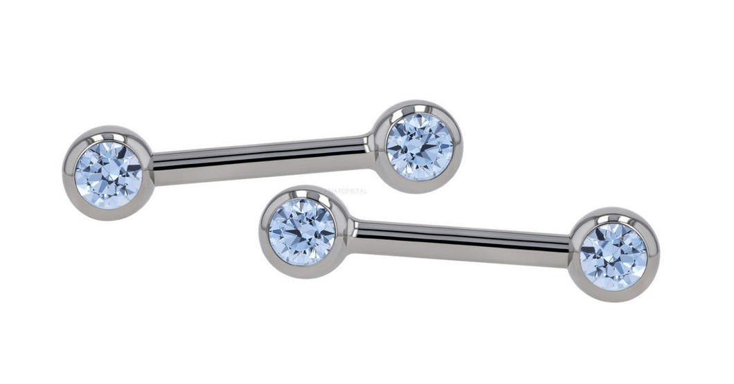 Straight Barbell w/ Side Set Gems - Internally Threaded
