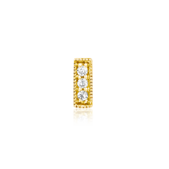 Gold Milgrain Bar w/ 3 CZs - 14k Threadless End