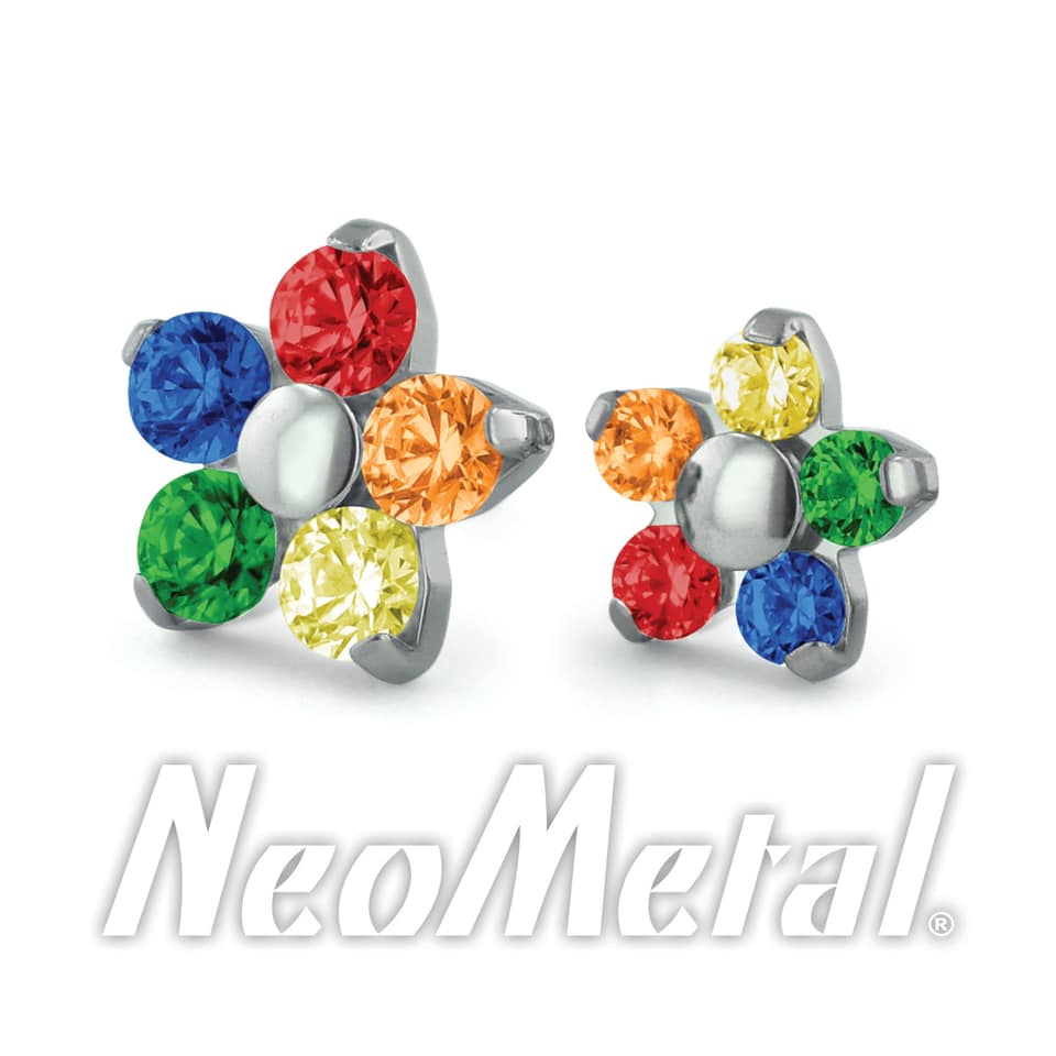 Threadless Flower Gem Ends - Titanium